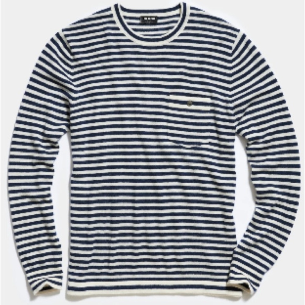 Todd Snyder Premium cashmere pocket Tee in navy and white stripe Small NWOT